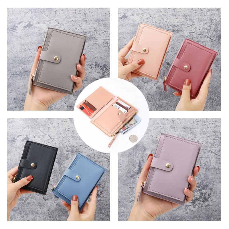 

Women Wallets PU Leather Female Purse Mini Hasp Solid Multi-Cards Holder Coin Short Wallets Slim Small Wallet Zipper Girls Bag