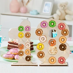 Wood Number Donut Wall Stand 0-9 Number Shaped Doughnut Holder Display Birthday Party Candy Bar Baby Shower table Decoration