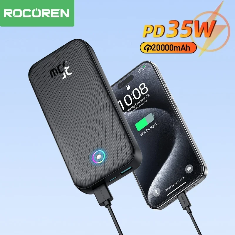 

Rocoren 30000mAh Fast Charging 35W Power Bank High Capacity Portable 20000mAh Powerbank For iPhone15 14 Samsung External Battery