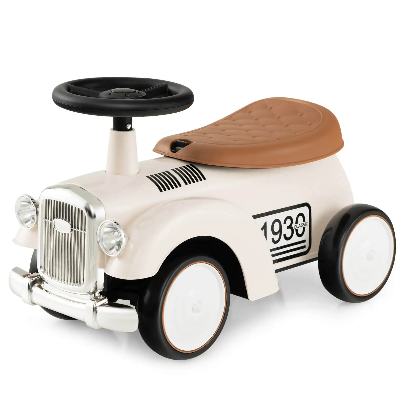 Retro Kids Ride-on Toy Kids Sit to Stand Vehicle with Working Steering Wheel