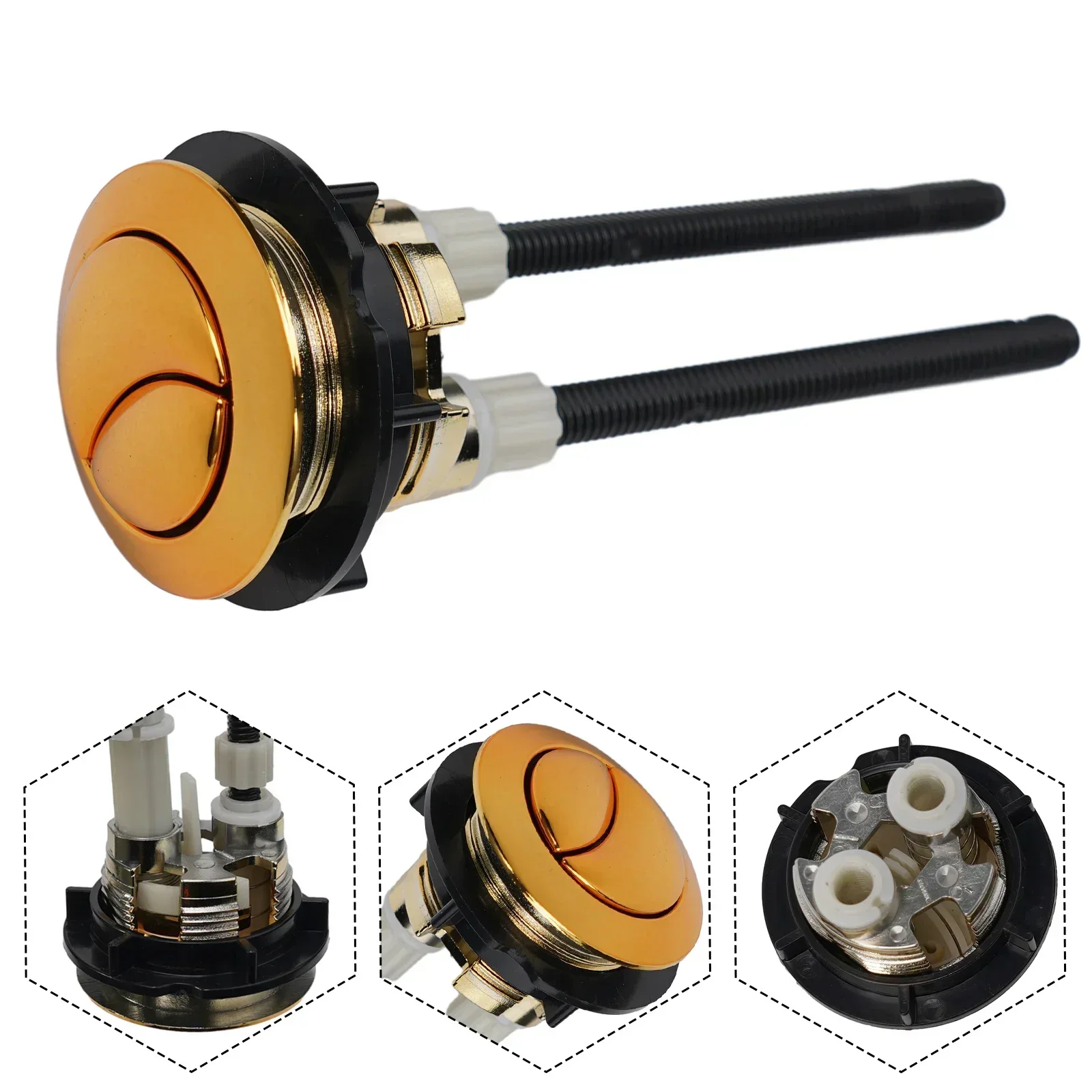 Picture 6: Golden Toilet Button Toilet Water Tank Flush Dual Push Button Double-push Flush Toilet Button Crescent Shape With 2 Rods