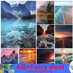DIY 5D 120 colors AB Fairy Dust Diamond Painting Kits Landscape Lake Beach Diamond Mosaic Hand Inlaid Embroidery Home Decor