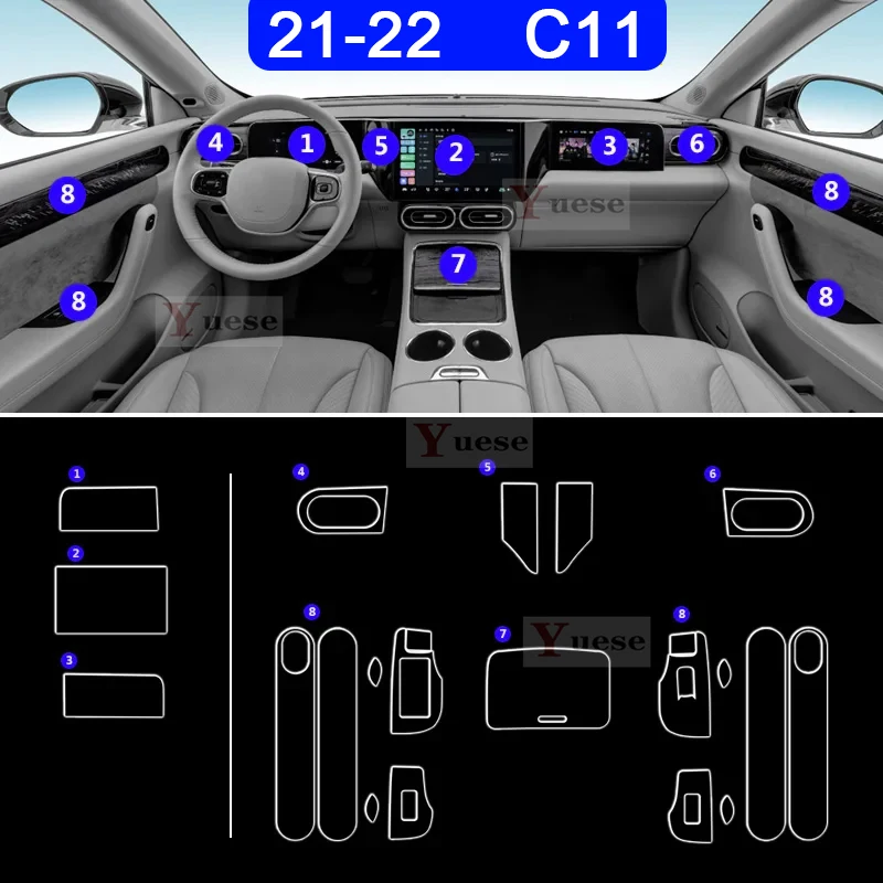 

For Leapmotor C11 21-23 Accessories interior Thin film transparent TPU Protective Film Anti-Scratch Sticker