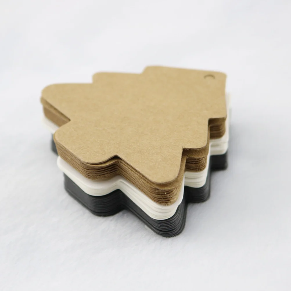 

100 Pcs Kraft Paper Christmas Tree Hang Tag Wish Labels Happy Holiday Gift Tags