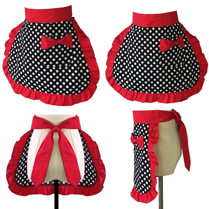 Apron Housekeeping Half-length Tools Polka Princess Dots Women Bowknot For Cooking Restaurant Cleaning Work Aprons Cute Lace-up