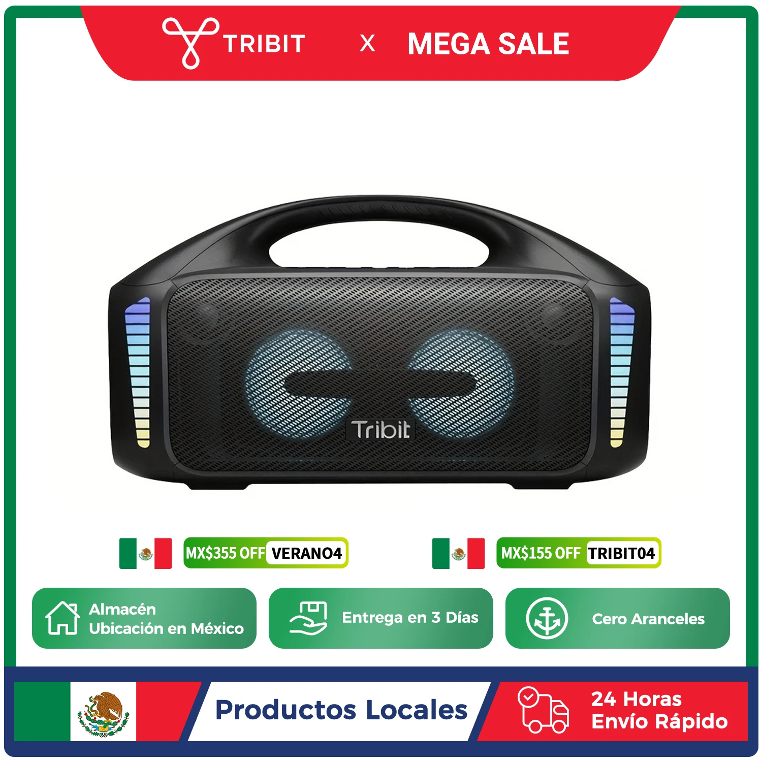 Tribit Altavoz Bluetooth portátil 90W StormBox Blast Altavoz inalámbrico para exteriores IPX7 Altavoz impermeable para fiesta y acampada 30H de reproducción