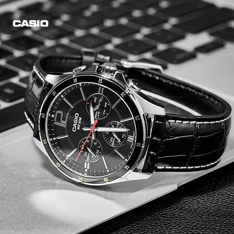 Casio MTP-1374L Luxury Three Eyes Men\'s Quartz Watch Waterproof FashionSimple Dial Leather Business Gifts Multi-Functional Date