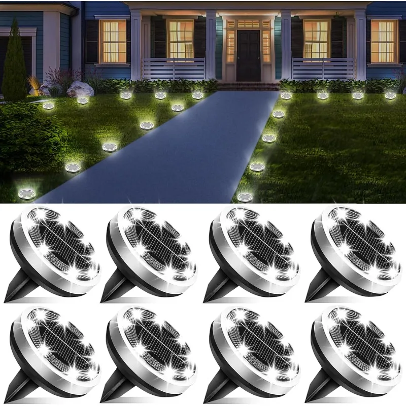 New Outdoor Waterproof Solar Lamp, 8 Strings, Thickened Stainless Steel Floor Lamp, Solar Garden Lamp, Suitable for Landscape Lighting in Gardens, Paths, Lawns, Yards, Terraces, Driveways and Walkways, Warm White Light.