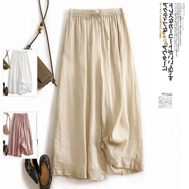 

Широкие брюки с высокой талией, повседневные, свободного кроя, из двухслойной тонкой хлопково-полиэстеровой смеси, летние, для женщин больших размеров