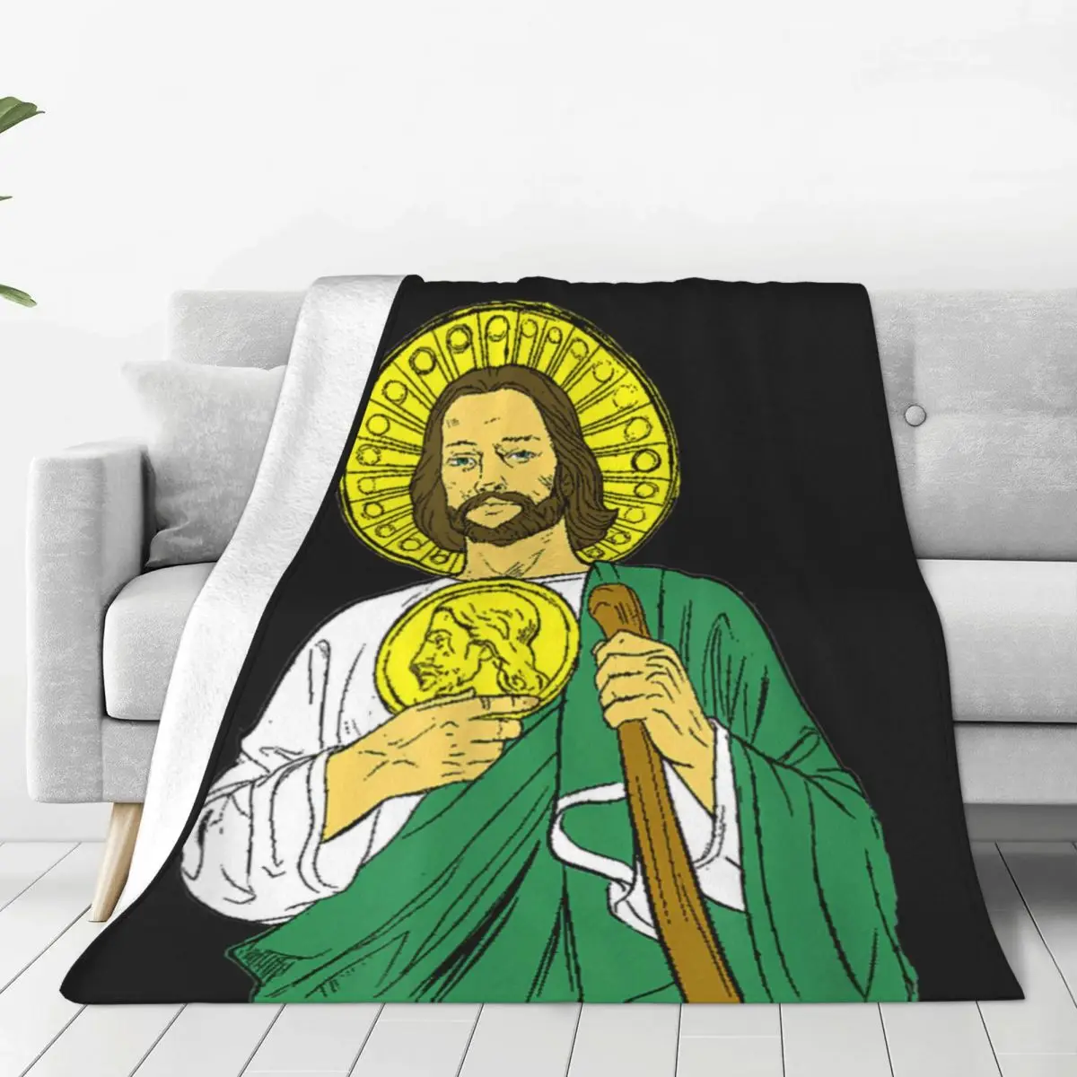 San Judas ST. JUDE Saint Jude Catholic Tee Flannel Blanket Green Super Soft Throw Blanket for Camping Bedspread Sofa Bed Cover