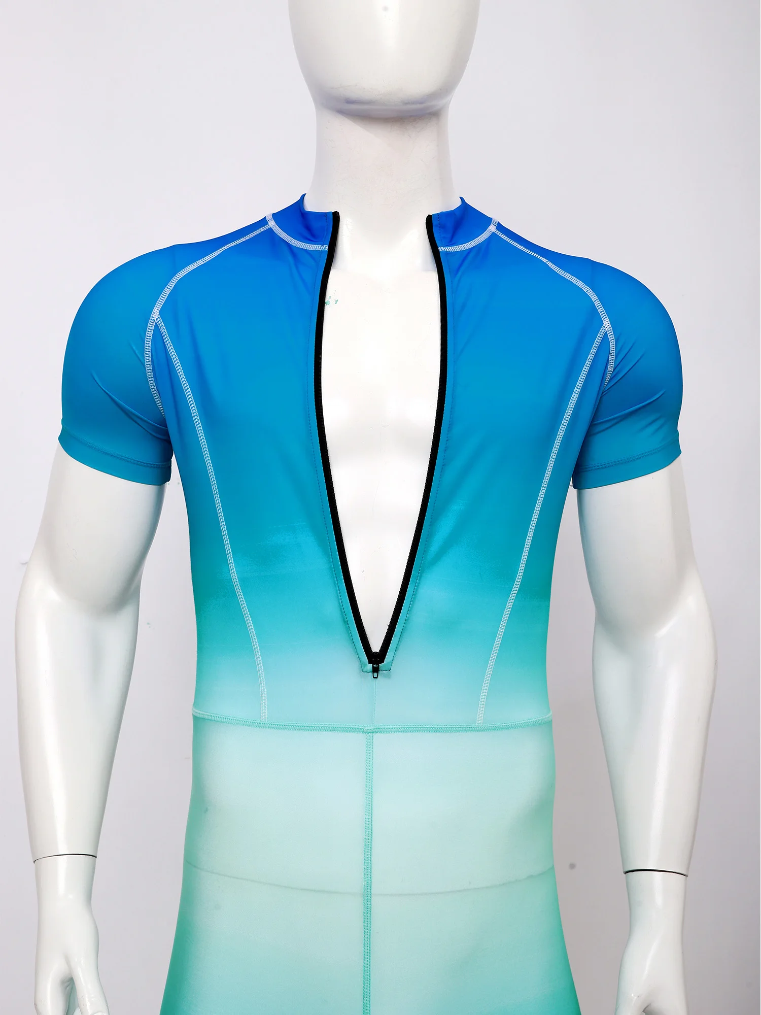 

Men Gradient Rash Guard Jumpsuit Short Sleeve Boyshorts Bodysuit One Piece Bathing Surfing Diving Swimwear Competition Swimsuit