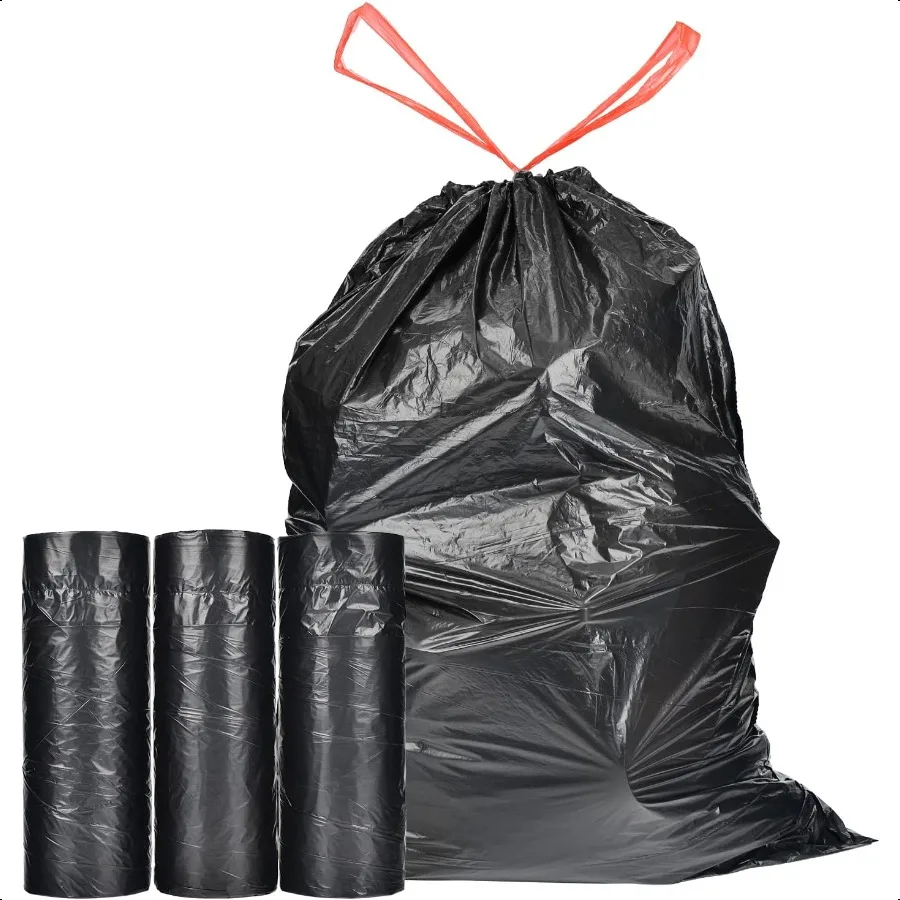 

Сверхпрочные мешки для мусора на шнурке на 15 галлонов, 102, большие сверхпрочные утолщенные пластиковые высокие кухонные мешки для мусора, черные для комплекта