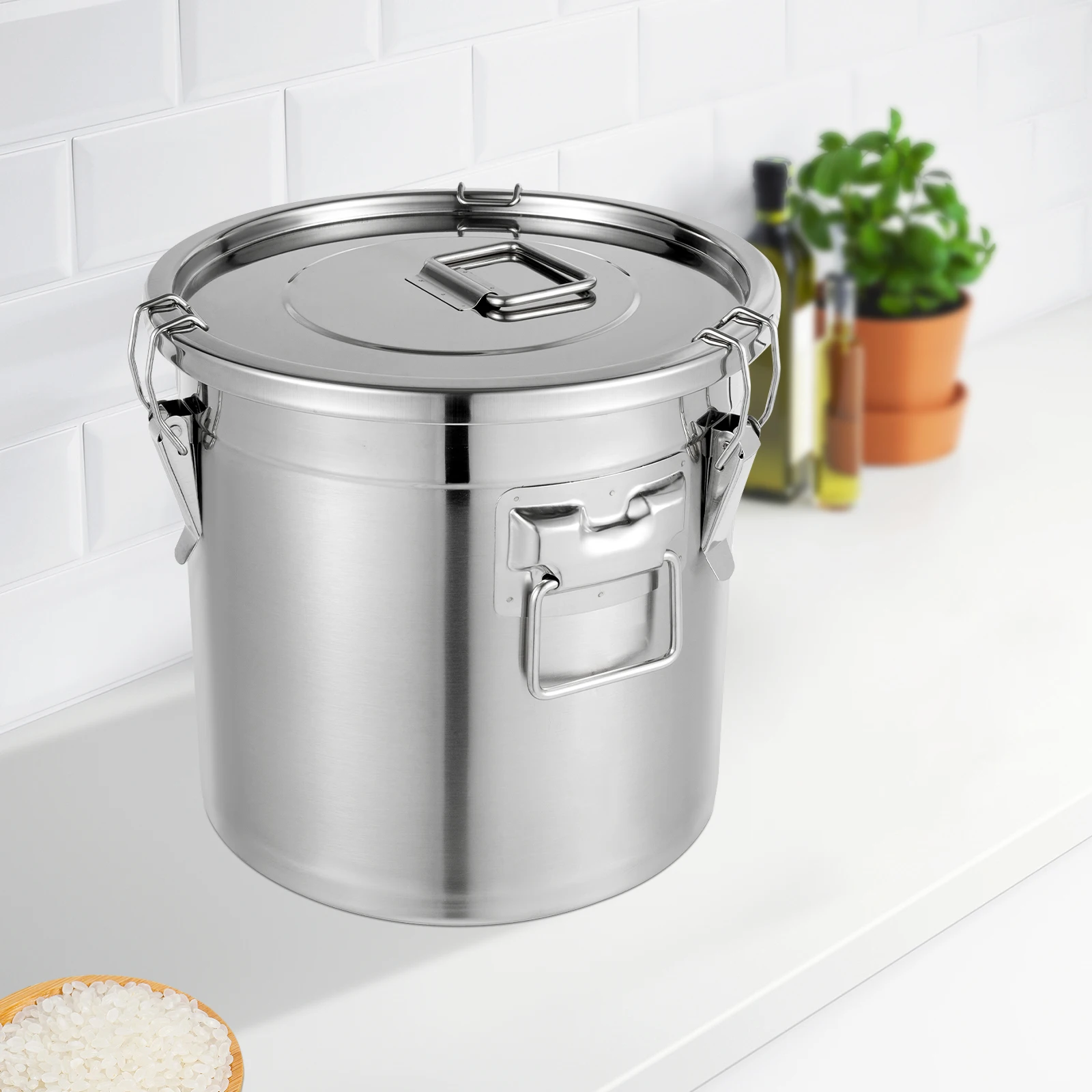 

21L/4.62gal Airtight Rice Bucket 304 Stainless Steel Canister Food Storage Container With Lid