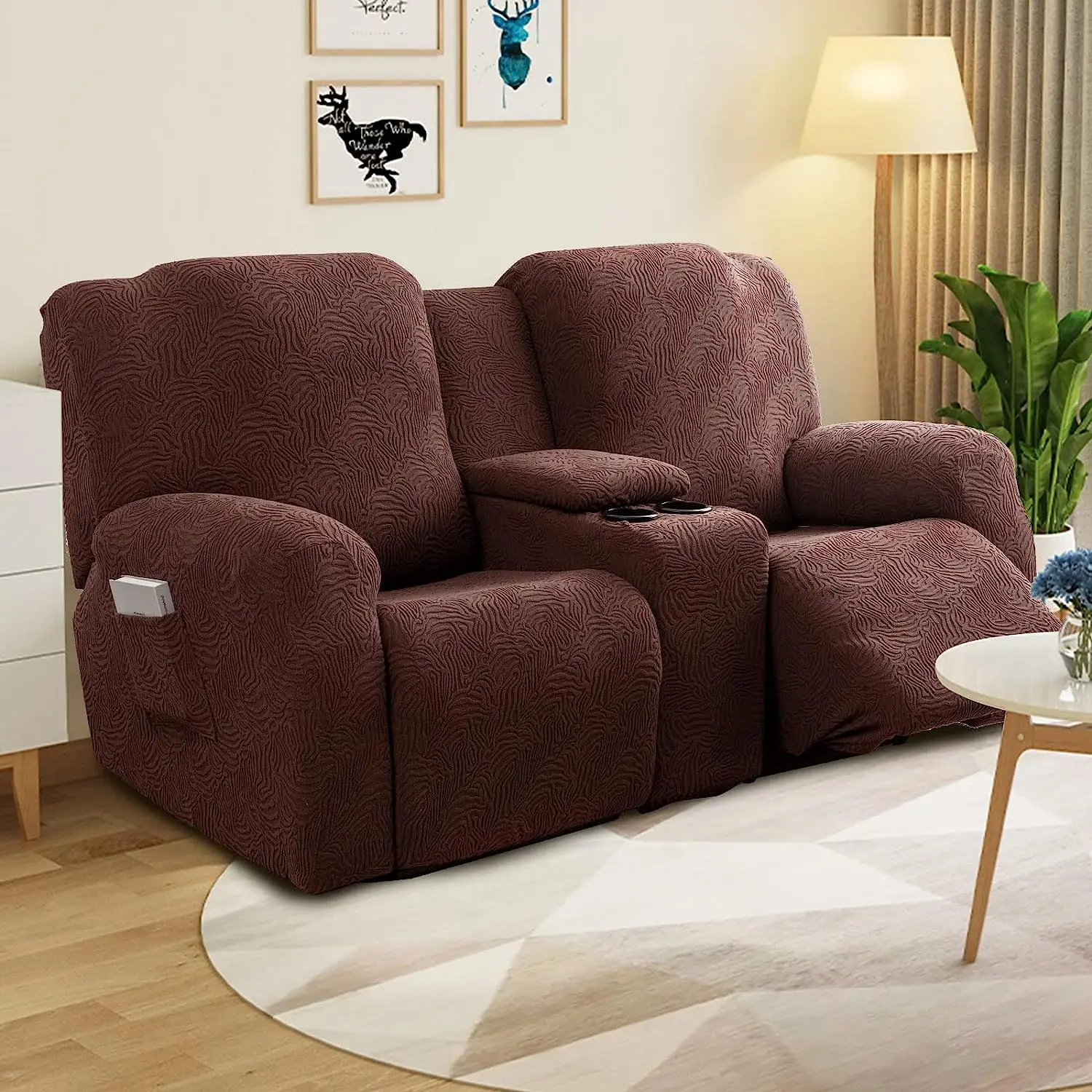 Loveseat Recliner Cover with Center Console, Stretch Sofa Covers, Thick, Soft Washable ReclinerSofa Loveseat