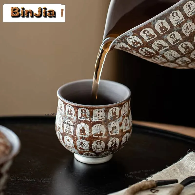 

2pc/lot Old Rock Mud Gilt Silver Teacup Zen Ten Thousand Buddha Master Cup Tasting Mug Retro Tea Pair Master Cups Teaset 50ml