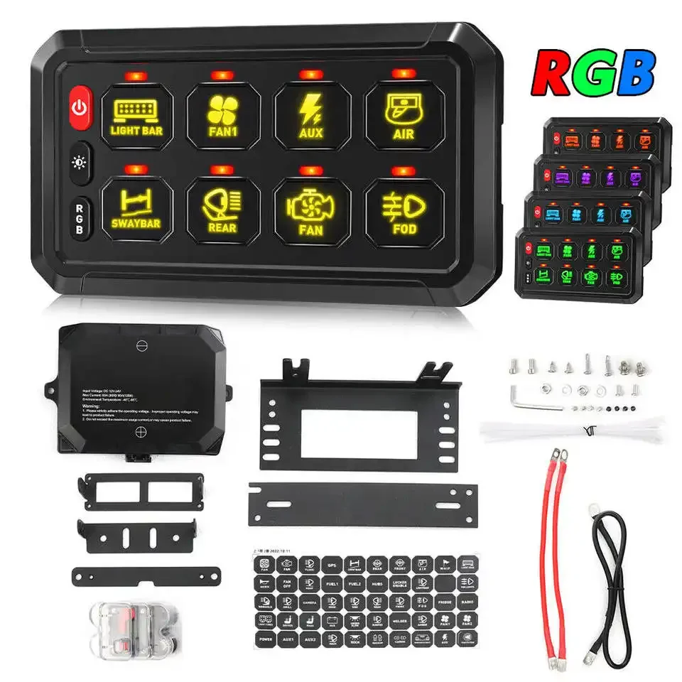 

2025New Design Universal Strobe Touch Control RGB 8 Gang Switch Panel for Truck Offroad Rocker Boat Marine SUV Bus