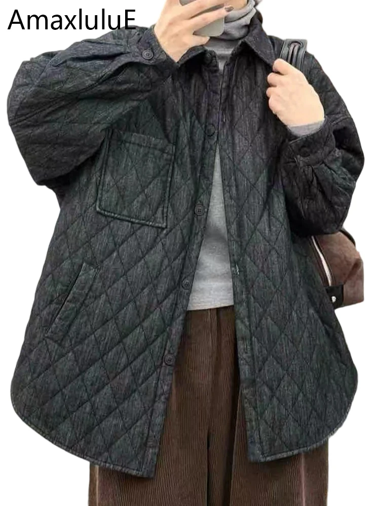 

Amax LuluE японские зимние женские модные джинсовые стеганые куртки свободные винтажные парки женские классические теплые утепленные пальто для отдыха