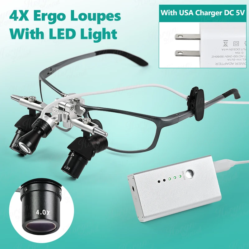 Tandheelkundige verrekijker vergrootglas 4X-6X Verstelbare vergrootglas 5 w LED Geneeskunde verrekijker vergrootglas licht Dental Tool