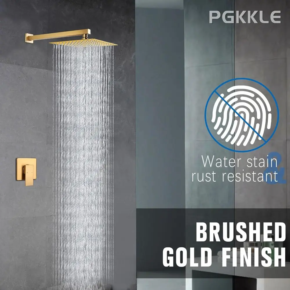 طقم حواف دش مكون من 10 أربعة من الفولاذ المقاوم للصدأ مع رأس نظيف باللمس ولمسة نهائية ذهبية مصقولة