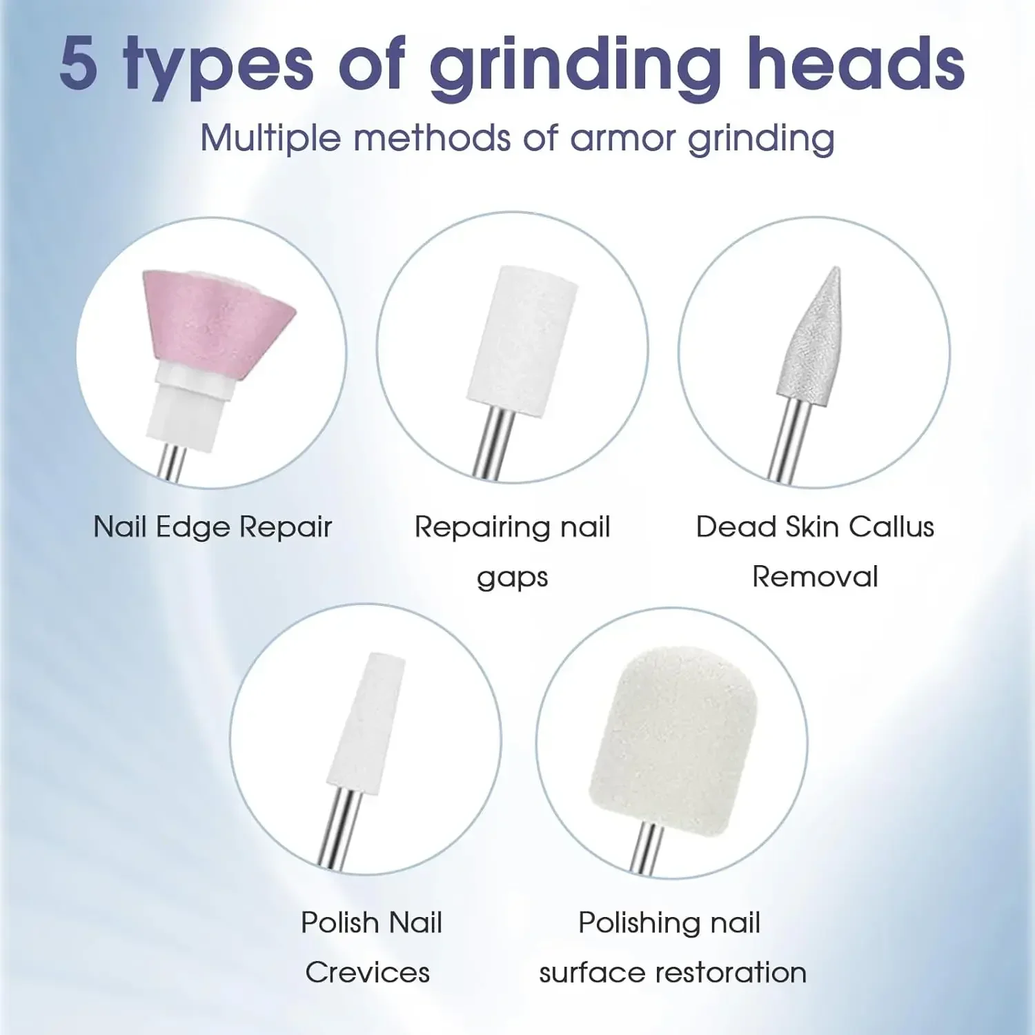 小型ポータブルネイルドリル - 4段階速度調整電動ネイルファイル、キューティクルケア機能付き、5種類の研磨ヘッド付属