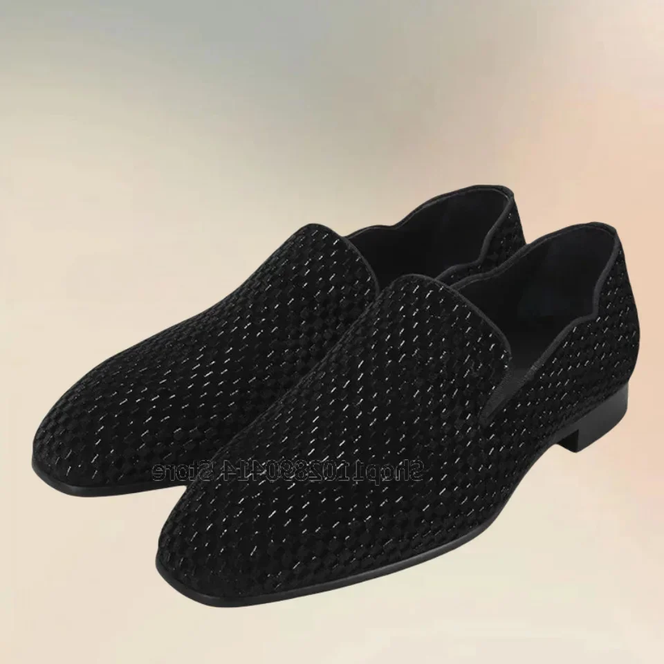 

Black Blue Red Knitted Design Square Toe Loafers Fashion Slip On Men Shoes Luxury Handmade Party Banquet Office Men Casual Shoes