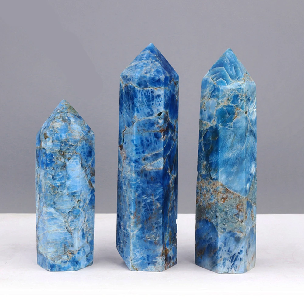 Natural Blue Apatite Single Point Wand Mineral Stones Crafts Home Decoration Crystal Stone Hexagonal Prism Christmas Gifts