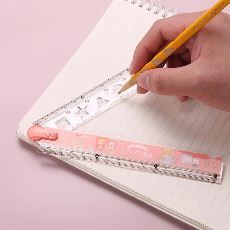 Cartoon Bear Straight Rulers Kawaii Folding Measuring Tool Drawing Template Kids Gifts Korean Stationery School Office Supplies