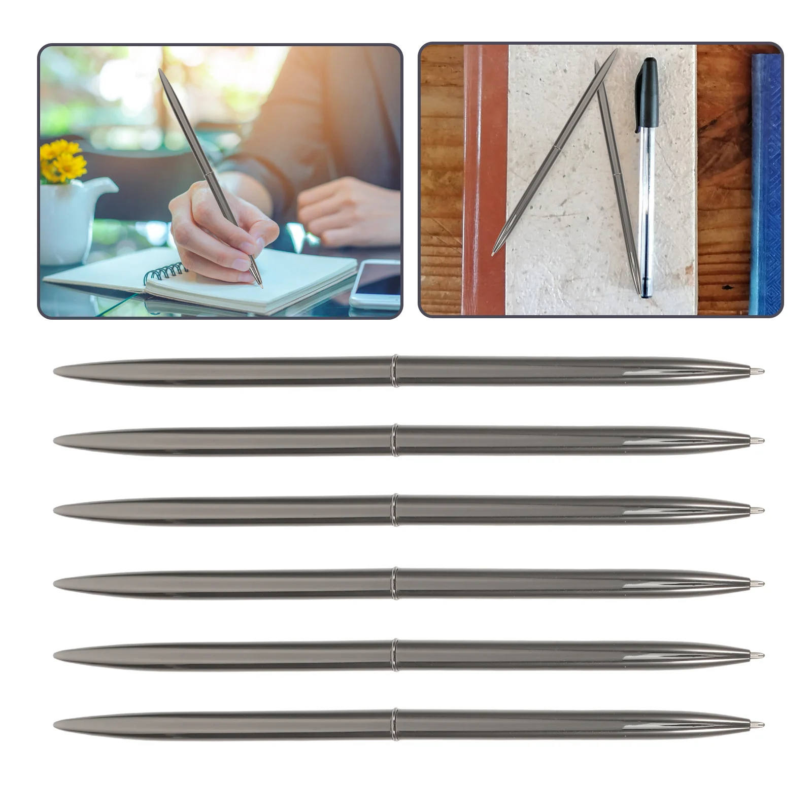 

6Pcs Metal Ballpoint Pen Elegant Smooth Writing Lightweight Portable Refillable Ink Business Office Teacher Student Signature