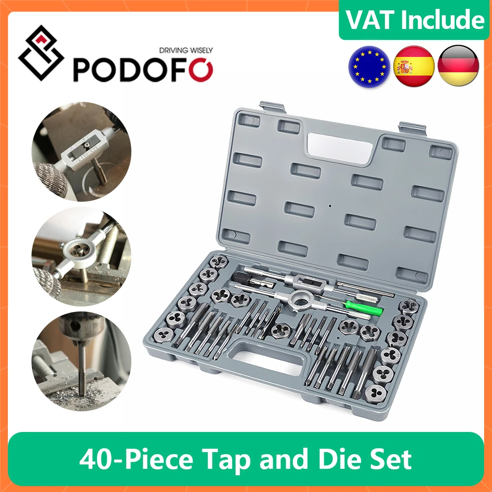 Podofo 40Pcs Tap and Die Set M3 to M12 Wrench Screwdriver Hand Threading Tool Tap Wrench Threading Tools