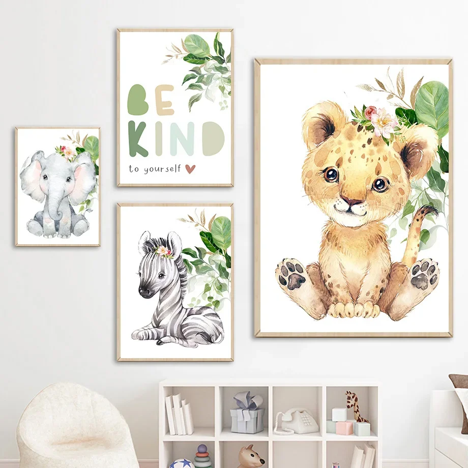 Elephant Zebra Giraffe Lion Hippo Rabbit Cartoon Animal Wall Art Canvas Painting Poster And Prints Wall Pictures Kids Room Decor