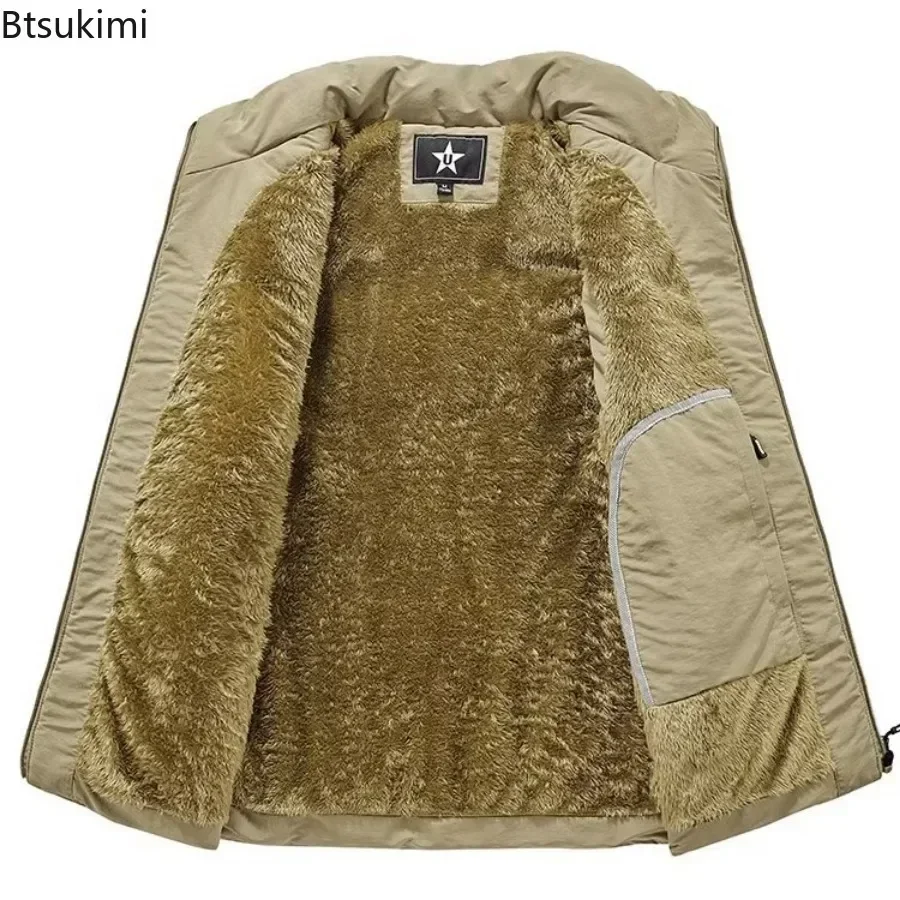 Plus Size 6XL Outdoors Military Warm Vest Coats Men's Fleece Lining Thicker Sleeveless Jacket Male Multi-pocket Casual Waistcoat