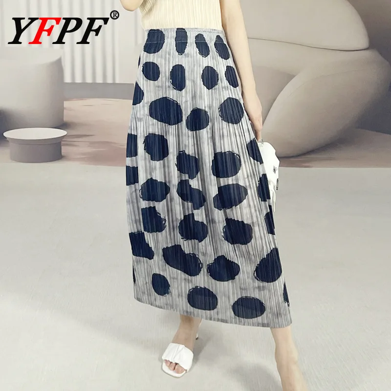 

YFPF Dot Printing Pleated Women Skirt Fashion Contrast Color A Line Loose Skirts Casual 2025 Female New Clothing 3A228