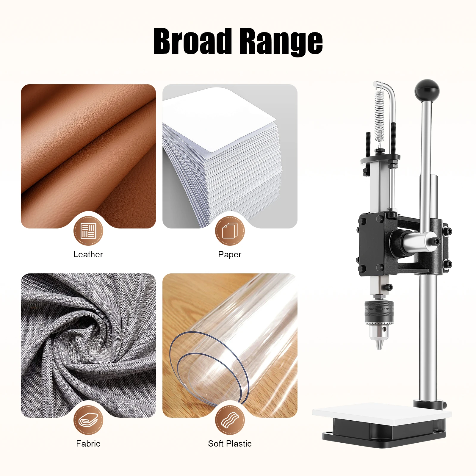 

Multi-Purpose Cast Iron Adjustable Height Low Noise Manual Press Puncher With Non-slip Handle Aluminum Plate with Scale Pad