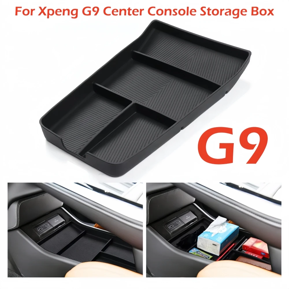 

For Xpeng G9 Center Console Storage Box Lower Layer Tray Silica Gel Organizer Wireless Charging Anti-Slip Mat Cup Holder