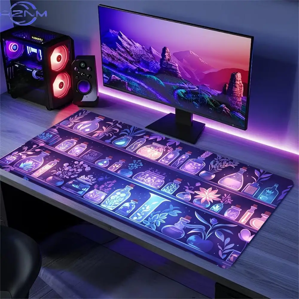Extended Gaming Mouse Pad Magic Potion Print Stitched Edges Non Slip Rubber Base For Gamer Laptop Office Desktop