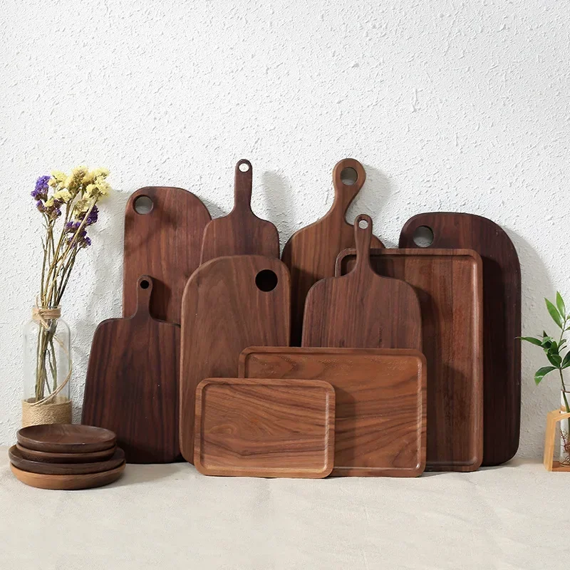 

Black Walnut Chopping Blocks Kitchen Wood Food Plate Wooden Pizza Sushi Bread Whole Wood Tray Cutting Board No Paint