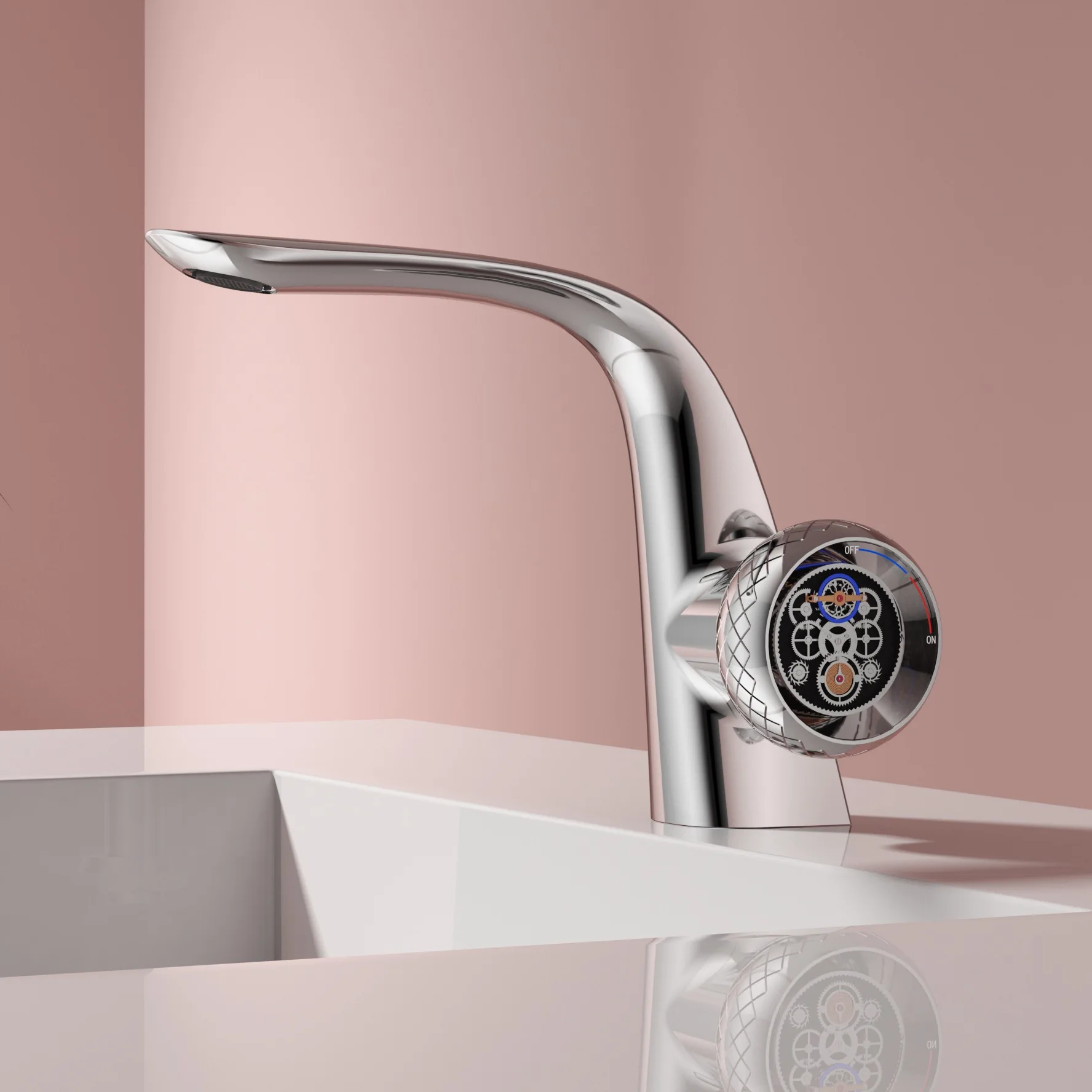 European style light luxury gun gray bathroom cabinet washbasin full copper basin faucet hot and cold tourbillon series