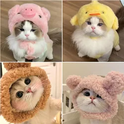 Cute Plush Pet Hat Plain Weave Adjustable Size Cartoon Animal Hat Gift Decoration Crossdressing Hat Cat Head Cover Dog Headwear