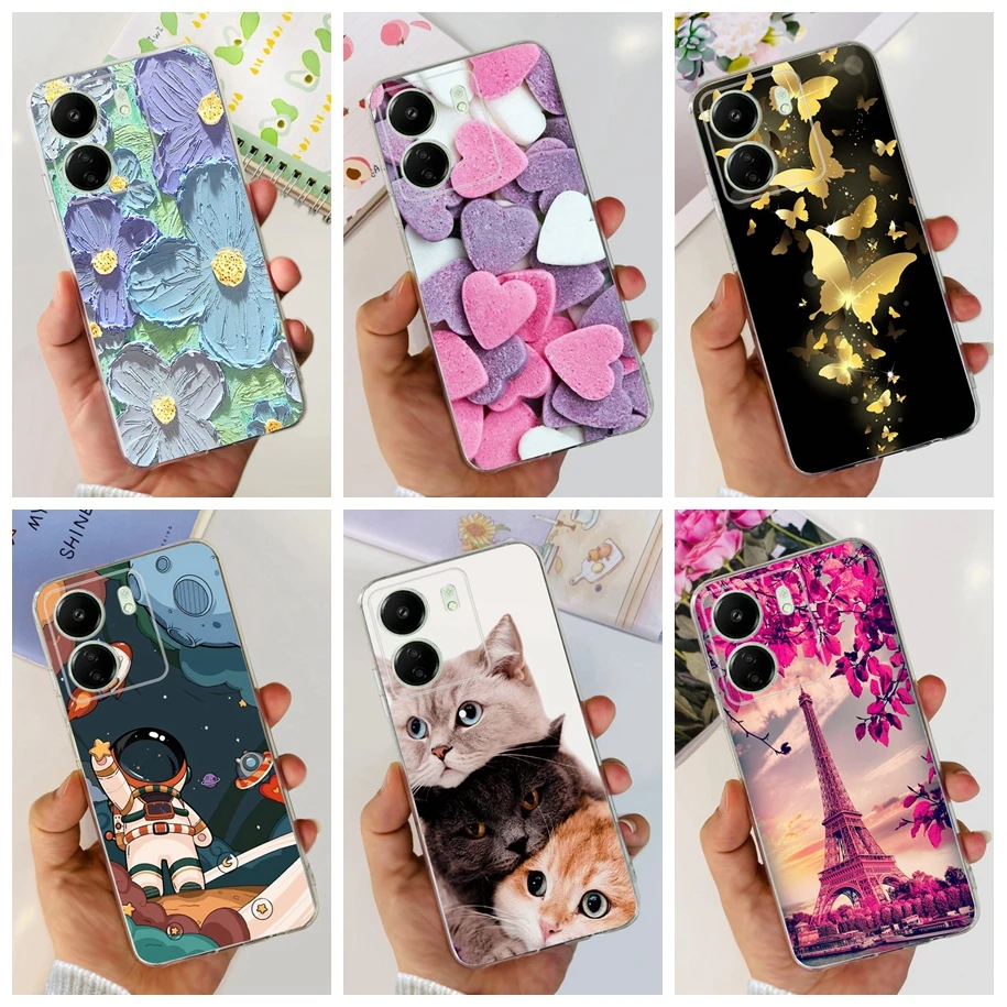 For Xiaomi POCO C65 Case Transparent Silicone Soft TPU Phone Cover For Xiaomi Mi Poco C65 Protective Bumper PocoC65 Flower Funda