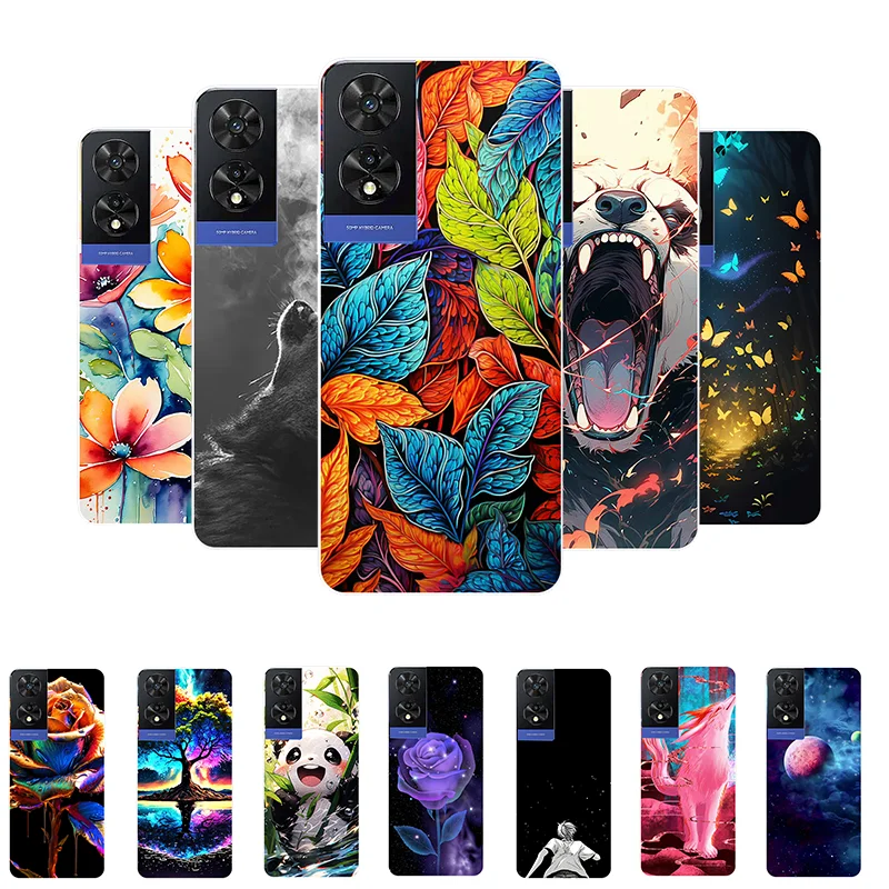 

For TCL 505 Case 2024 Colorful Leaves Flower Painted Soft Silicone Cover for TCL 505 Bumper TCL505 Phone Cases