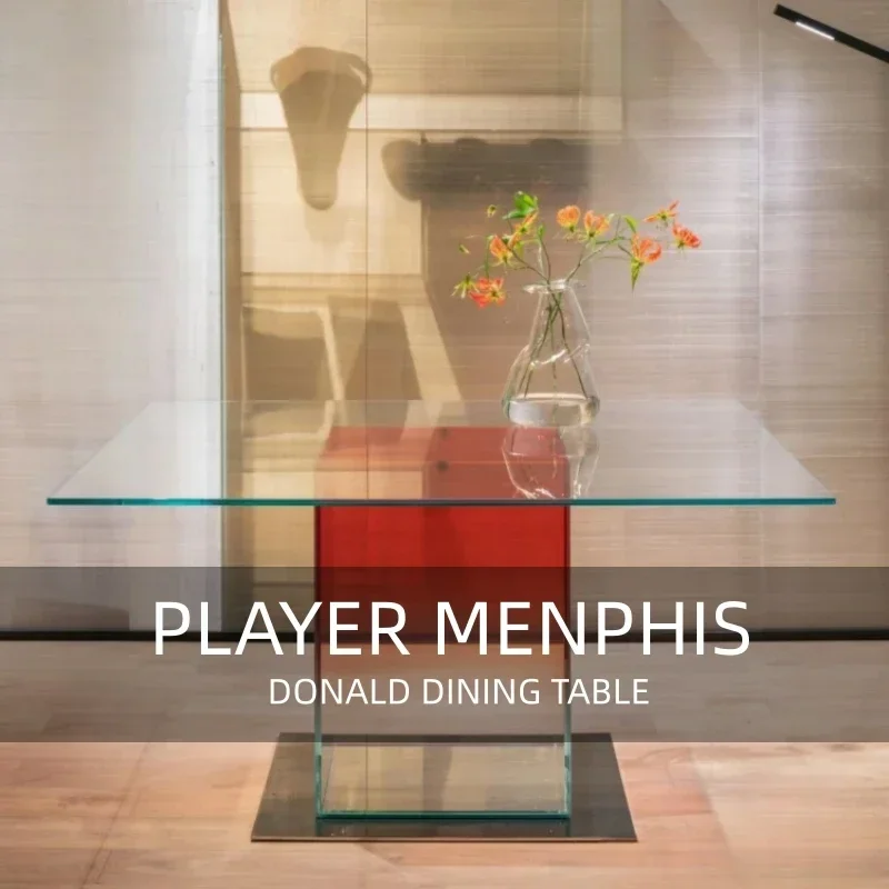 Italian glass dining designer home coffee negotiation table Internet celebrity modern simple square