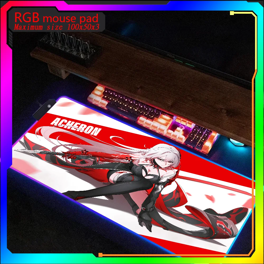 

Hot selling items Honkai Star Rail Acheron Rgb Mouse Pad Steelseries Laptop Game Backlit Keyboard Girl Table Deskpad Mause pad