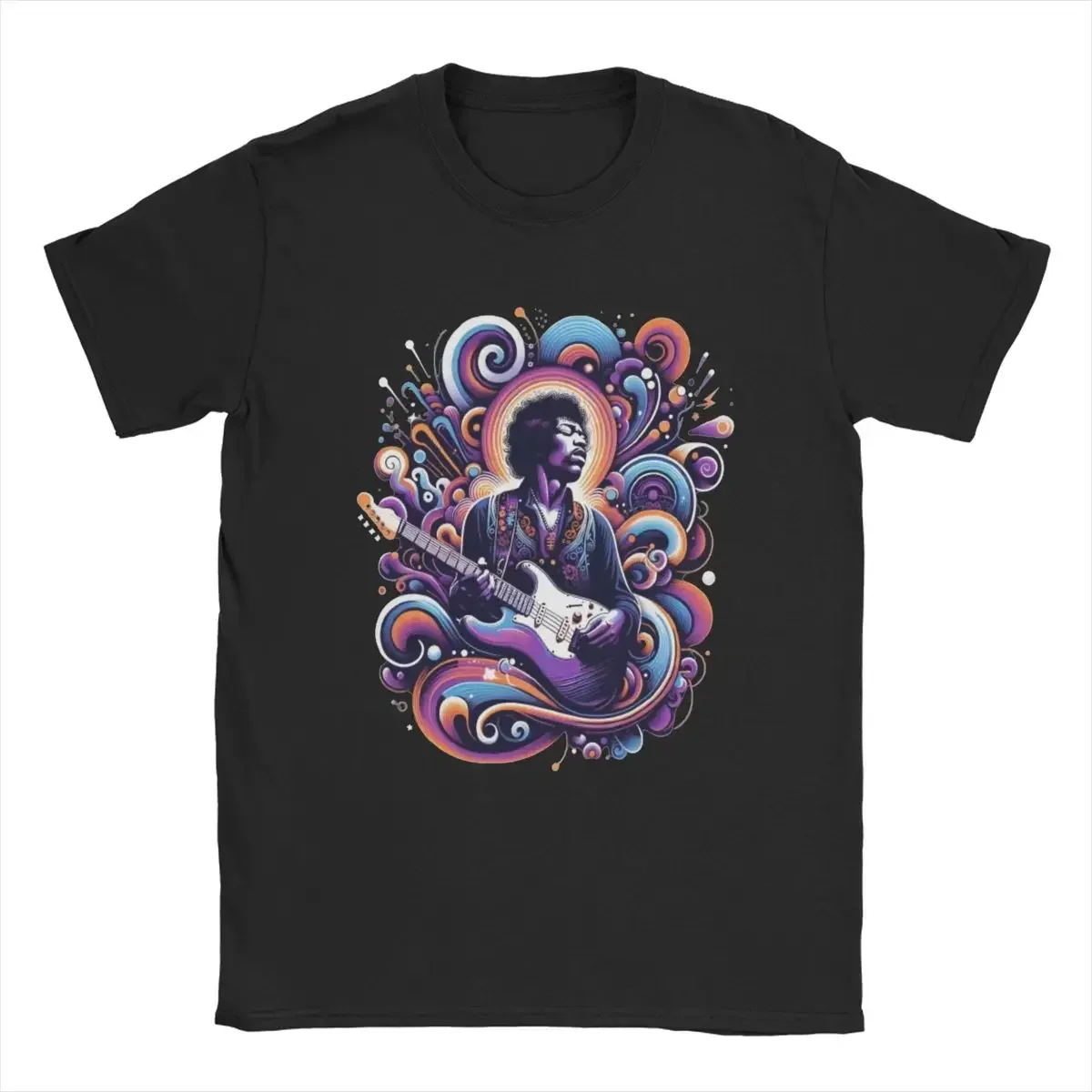 

Jimi Men T Shirts Hendrixs Psychedelic Strings Hip Hop Rock Guitar Singer Vintage Tee Short Sleeve Crewneck T-Shirt Cotton Adult
