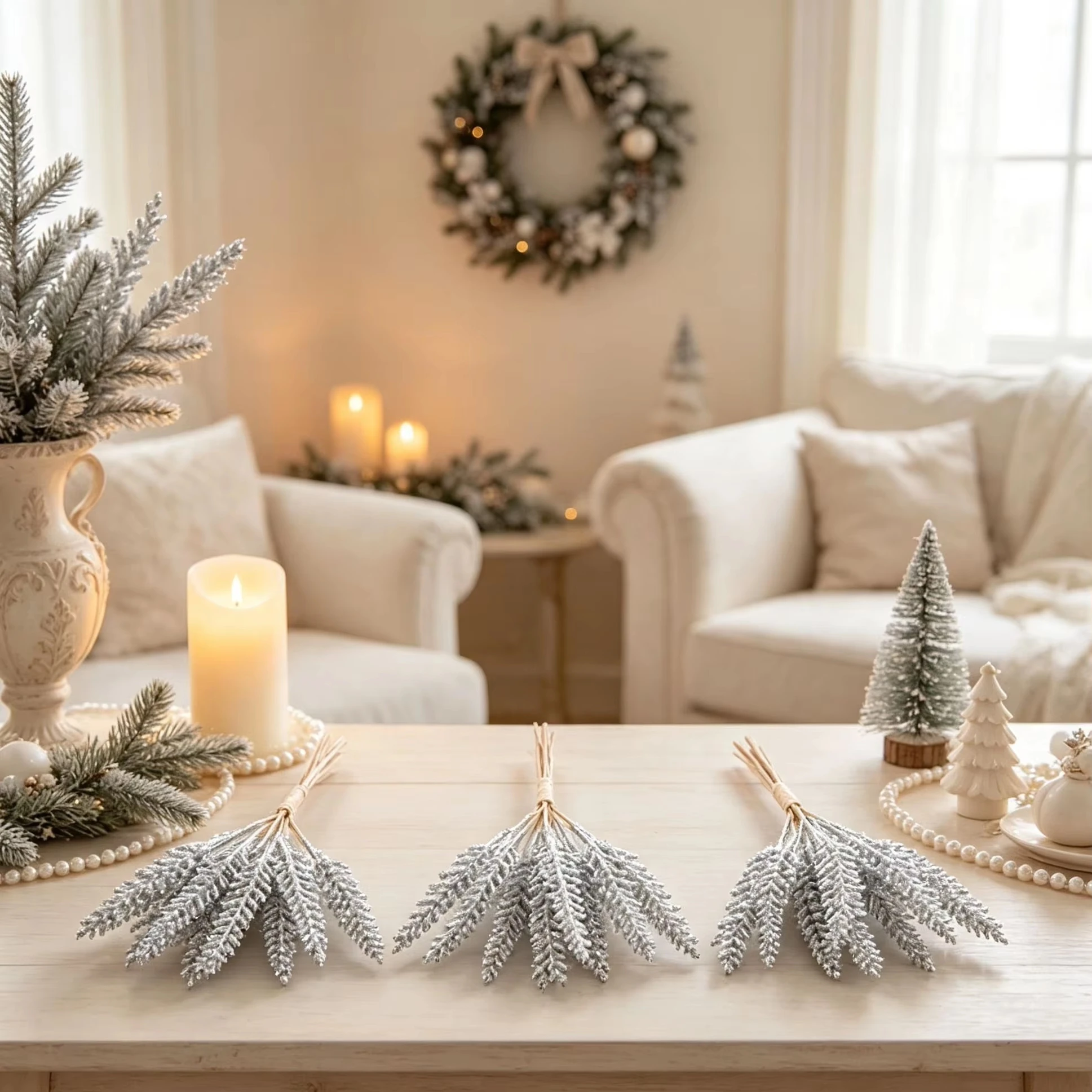 1/3pcs Artificial Plants Thin Pine Sprigs Christmas Tree Fillers Outdoor Wedding Garden Holiday Home Table Vase DIY Decorations