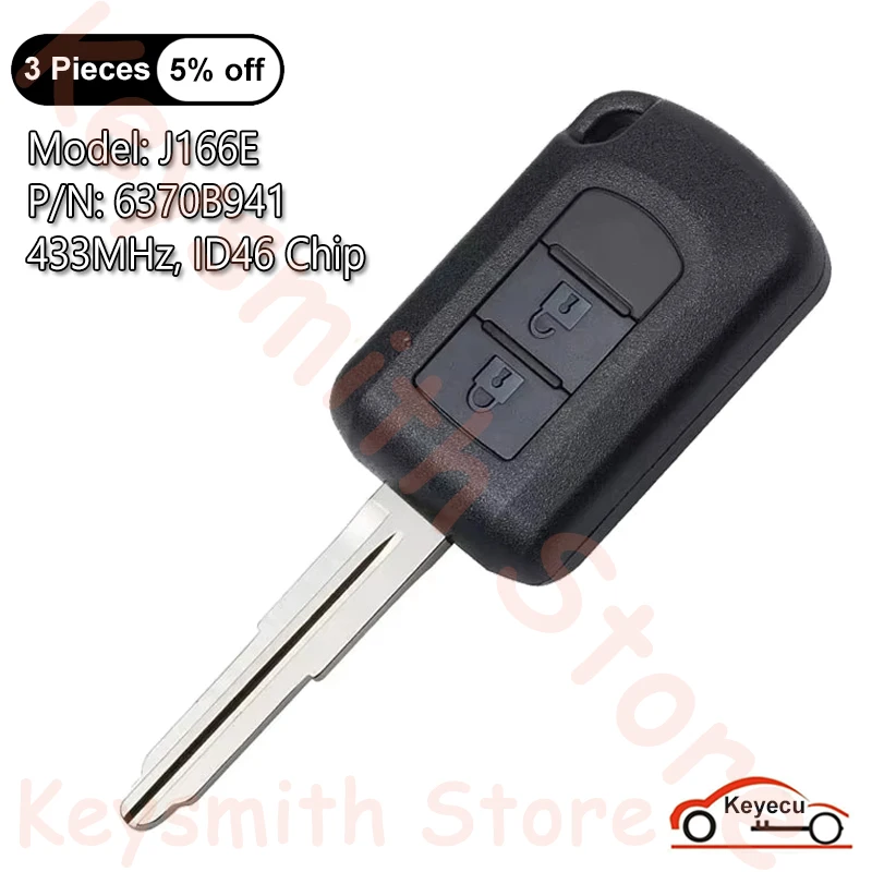 

KEYECU 2 кнопки, 433 МГц, чип PCF7941 ID46 для Mitsubishi Mirage Outlander ASX 2016-2019, автомобильный дистанционный ключ-брелок, P/N: J166E, 6370B941