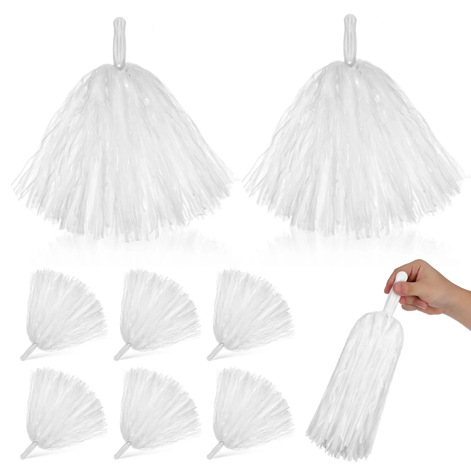 12Pcs Cheerleading Handheld Pom Poms Metallic Flowers Dance Team Performance Party Props Cheerleading Pom Poms White