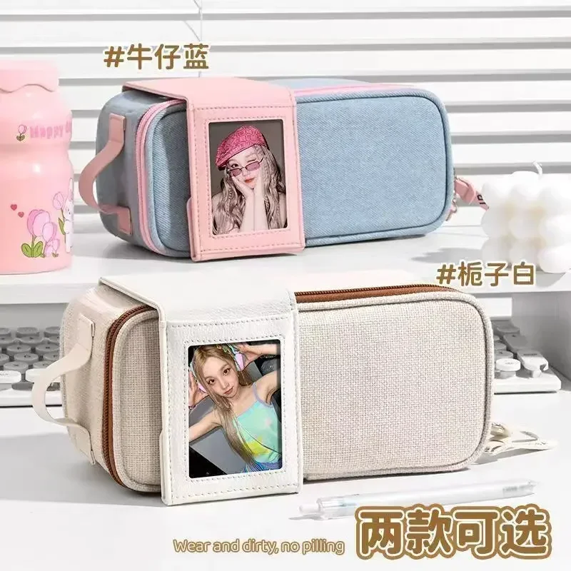 Imagem -06 - Estojo de Grande Capacidade com Bolsa K-pop Photocard Bolsa Pequena Caneta Criativa Bonito e Criativo Papelaria Coreana Ins