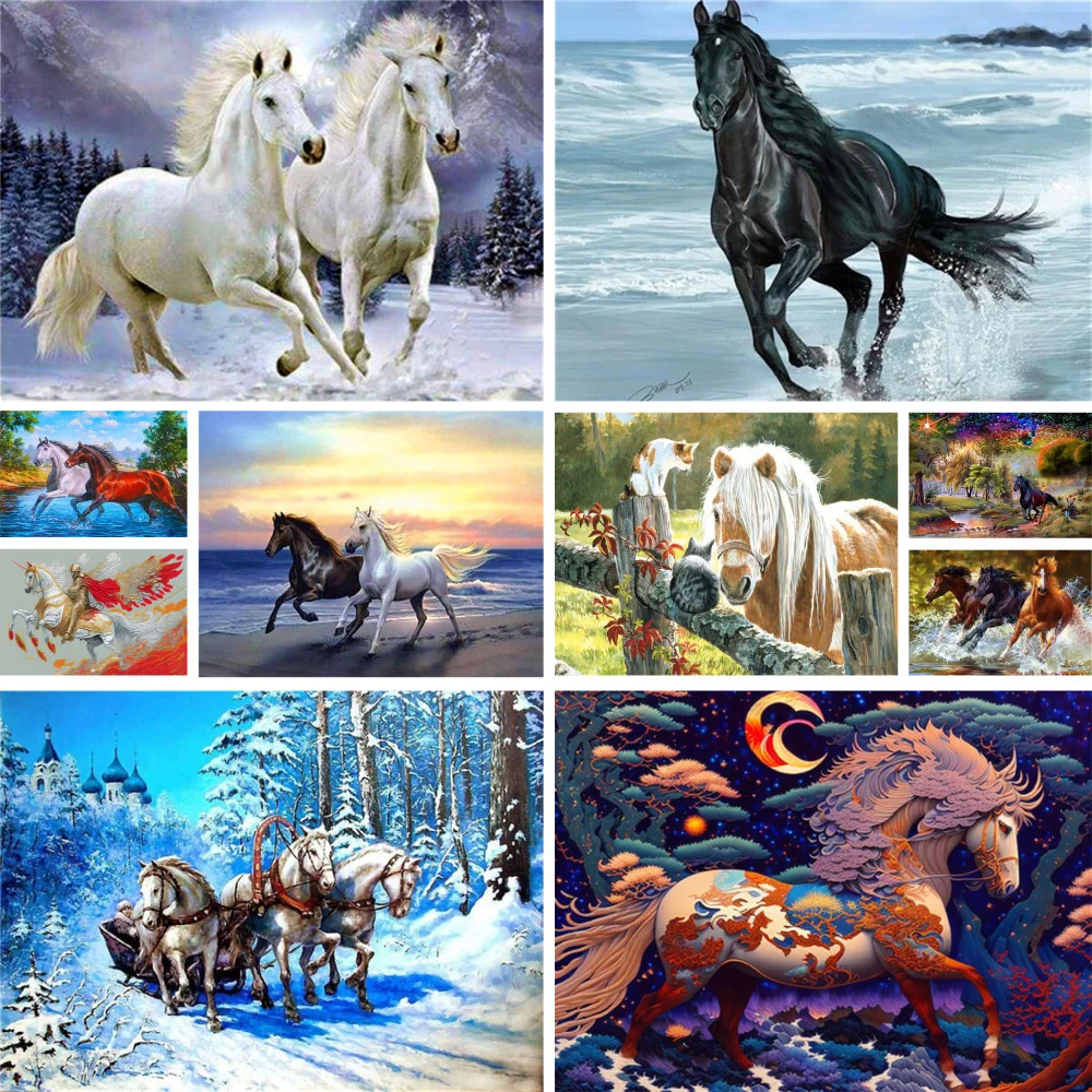 Animal Horse Printed Cross Stitch DIY Embroidery Set DMC Threads Needlework Sewing Handiwork Handicraft Floss Needle Room Decor