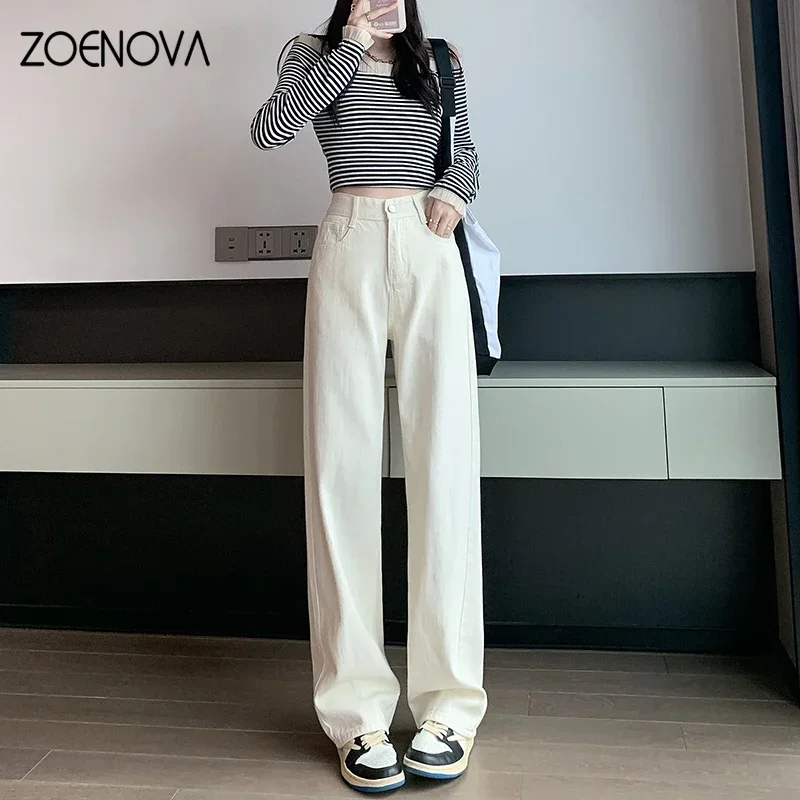 ZOENOVA High Waisted Jeans Y2K Fashion Women Clothing Blue Black Straight Leg Denim Pants Trousers Mom Jean Baggy Trousers Tall