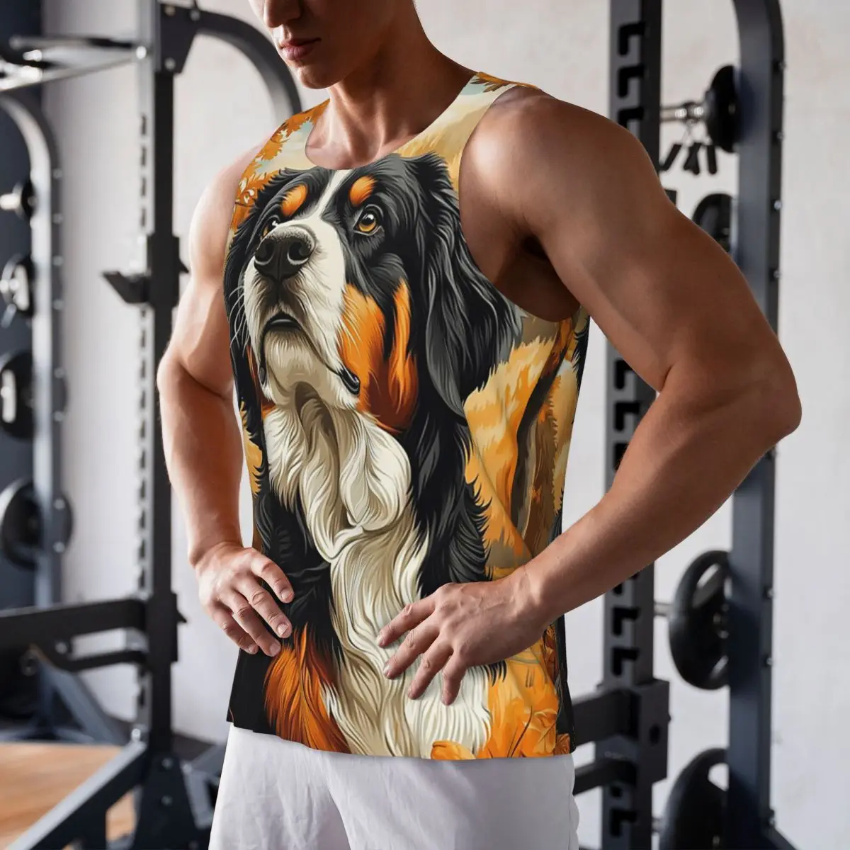 

Быстросохнущая бернская зенненхундская собака осенью, спортивная майка, рубашка без рукавов с мышцами, дышащий жилет для бодибилдинга